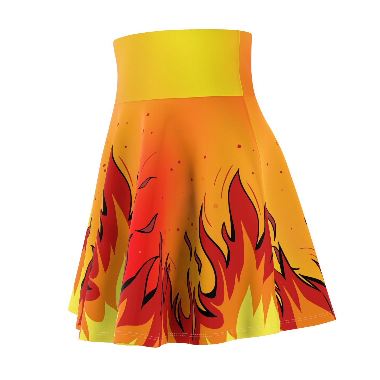 Fiery Flames Skater Skirt - Flame Patterned Flared Mini Skirt (AOP) - Printspirationz