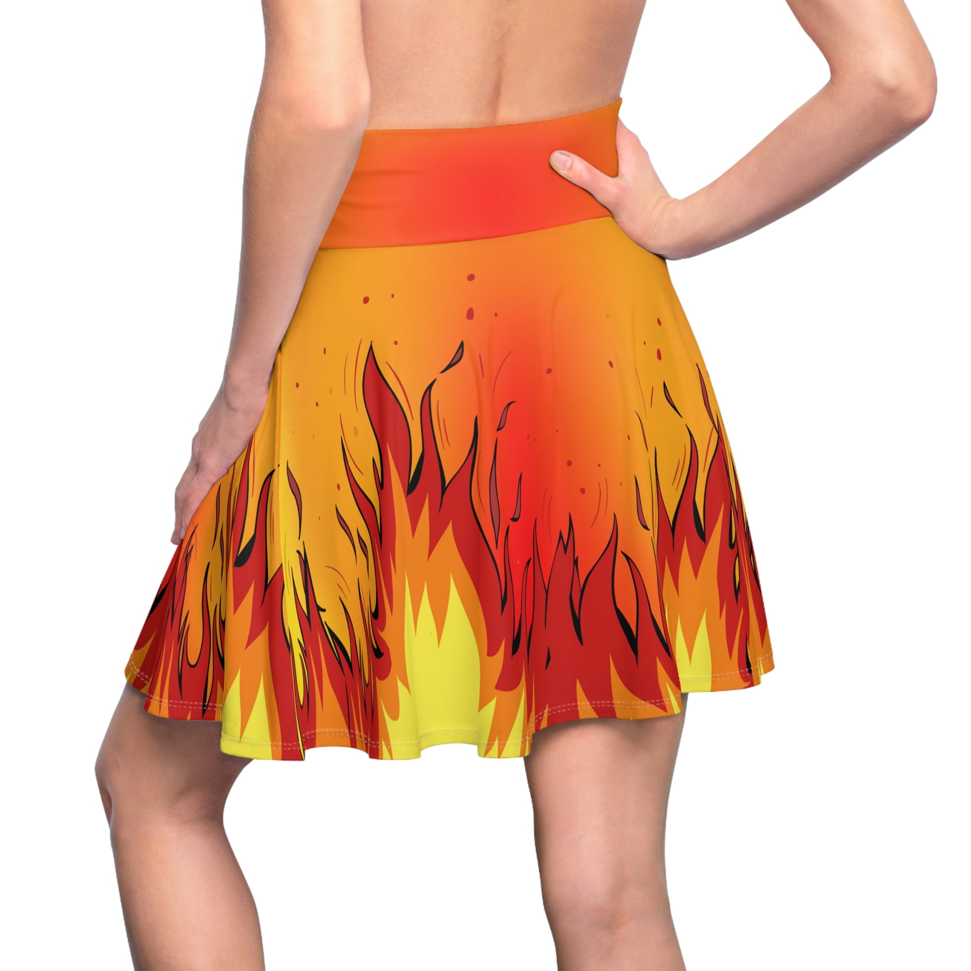 Fiery Flames Skater Skirt - Flame Patterned Flared Mini Skirt (AOP) - Printspirationz