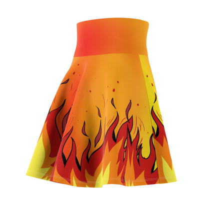 Fiery Flames Skater Skirt - Flame Patterned Flared Mini Skirt (AOP) - Printspirationz