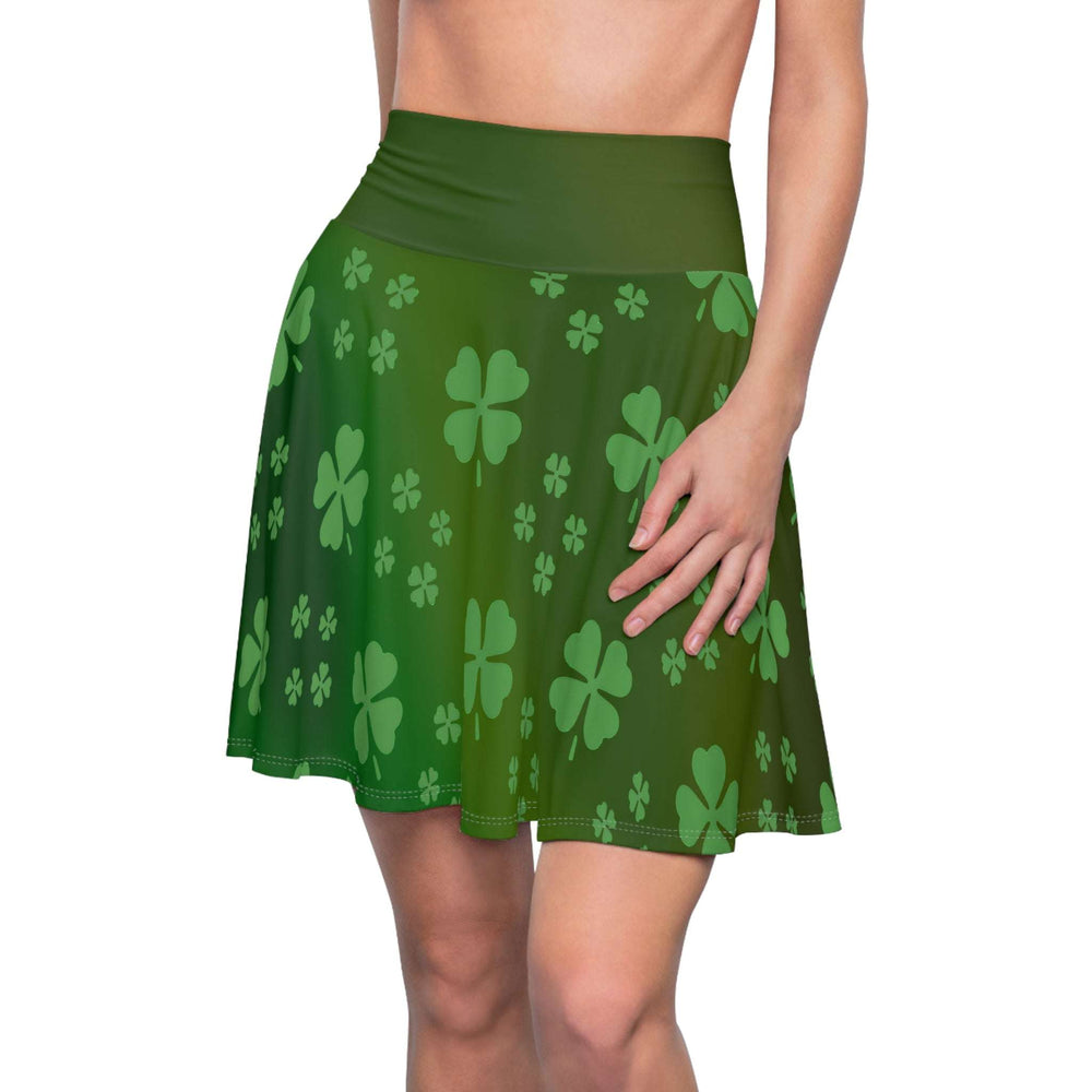 Skater Skirt, Lucky Clover Design, St. Patrick's Day Outfit, Green Gradient Skirt, Women's Clothing, Knee Length Flare Skirt, Shamrock