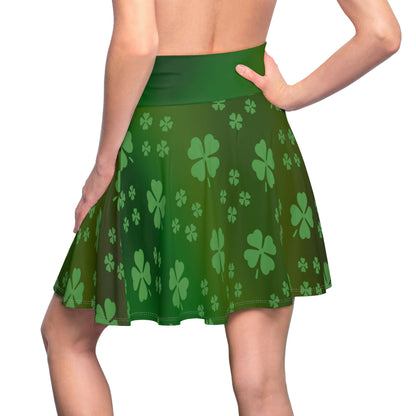 Skater Skirt, Lucky Clover Design, St. Patrick's Day Outfit, Green Gradient Skirt, Women's Clothing, Knee Length Flare Skirt, Shamrock