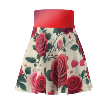 Skater Skirt, Red Roses Pattern, Floral Printed Women's Clothing, Fashionable A-Line Skirt, Romantic Gift for Her, Trendy Rose Design