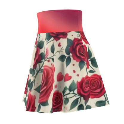 Skater Skirt, Red Roses Pattern, Floral Printed Women's Clothing, Fashionable A-Line Skirt, Romantic Gift for Her, Trendy Rose Design