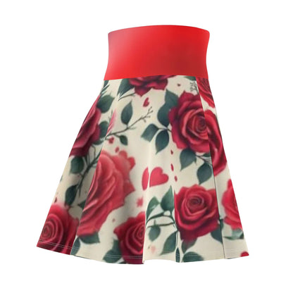 Skater Skirt, Red Roses Pattern, Floral Printed Women's Clothing, Fashionable A-Line Skirt, Romantic Gift for Her, Trendy Rose Design