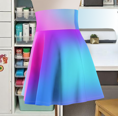 Blue and Purple Ombre Skater Skirt - Custom Gradient Design for Trendy Looks Flirty, Soft, and Playful, Look, Custom Multicolored Gradient, Women's Skater Skirt Design - Printspirationz