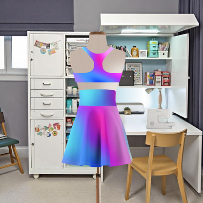 Blue and Purple Ombre Skater Skirt - Custom Gradient Design for Trendy Looks Flirty, Soft, and Playful, Look, Custom Multicolored Gradient, Women's Skater Skirt Design - Printspirationz