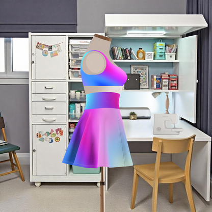 Blue and Purple Ombre Skater Skirt - Custom Gradient Design for Trendy Looks Flirty, Soft, and Playful, Look, Custom Multicolored Gradient, Women's Skater Skirt Design - Printspirationz
