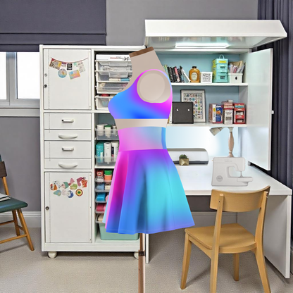 Blue and Purple Ombre Skater Skirt - Custom Gradient Design for Trendy Looks Flirty, Soft, and Playful, Look, Custom Multicolored Gradient, Women's Skater Skirt Design - Printspirationz