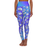 Blue Floral Leggings Stylish Activewear On Blue Gradient Background