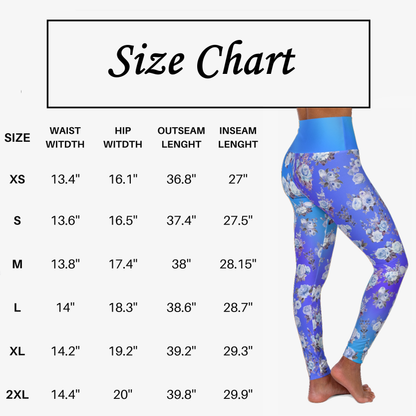 Blue Floral High Waist Leggings - Stylish Activewear on Blue Gradient Background - Printspirationz