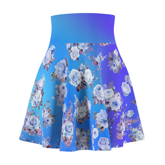 Blue Floral Skater Skirt - Gradient Background - Soft Floral Print - Chic Skater Skirt with Soft Blue Flowers (AOP) - Printspirationz