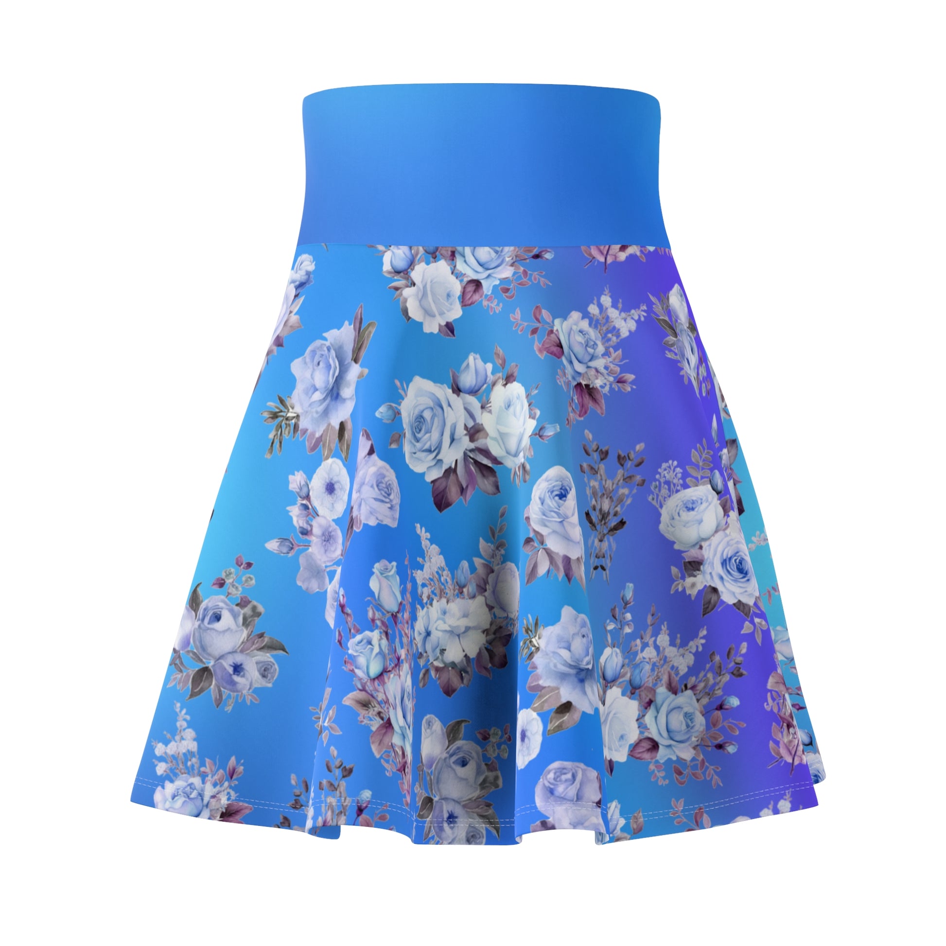 Blue Floral Skater Skirt - Gradient Background - Soft Floral Print - Chic Skater Skirt with Soft Blue Flowers (AOP) - Printspirationz