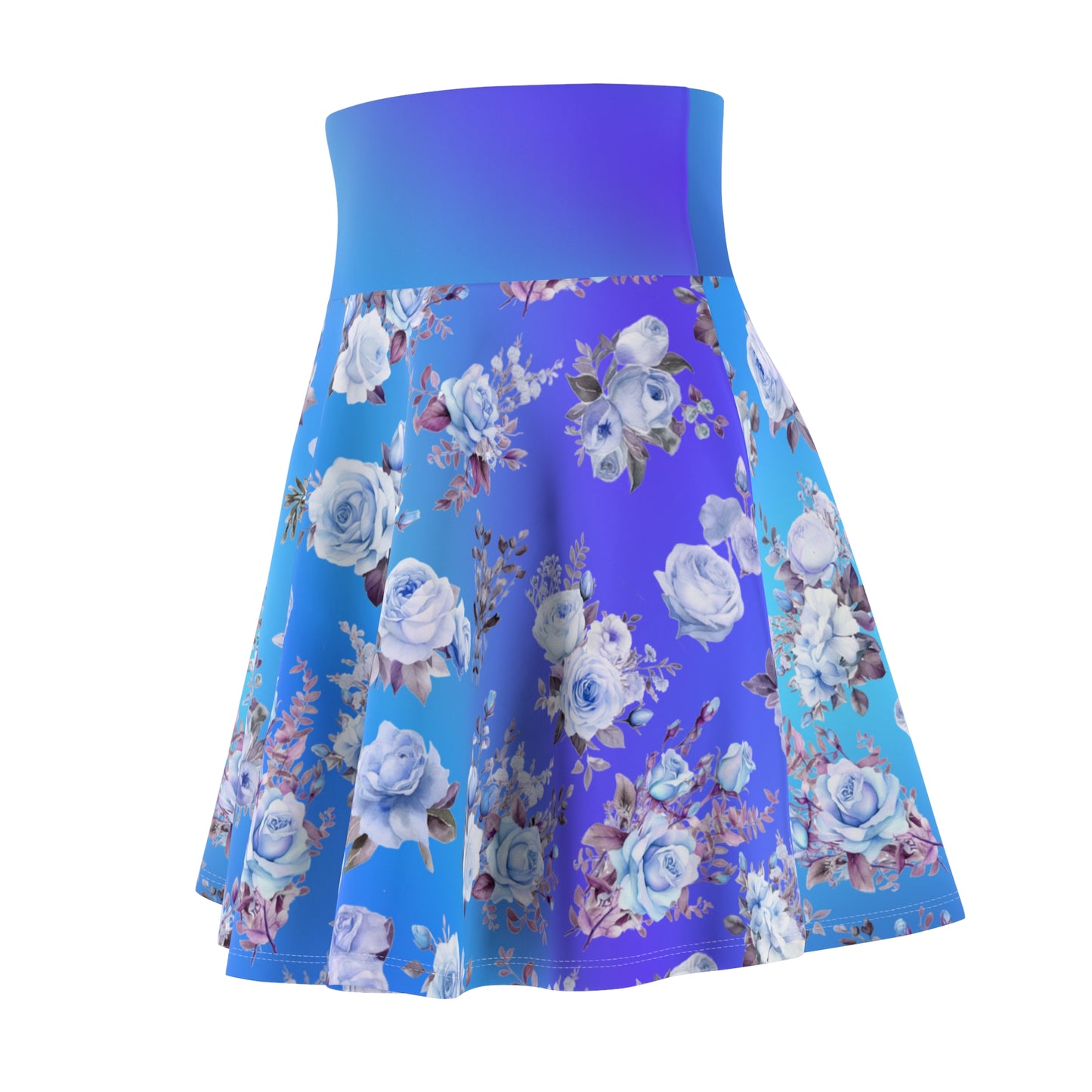 Blue Floral Skater Skirt - Gradient Background - Soft Floral Print - Chic Skater Skirt with Soft Blue Flowers (AOP) - Printspirationz