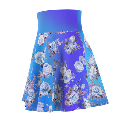 Blue Floral Skater Skirt - Gradient Background - Soft Floral Print - Chic Skater Skirt with Soft Blue Flowers (AOP) - Printspirationz