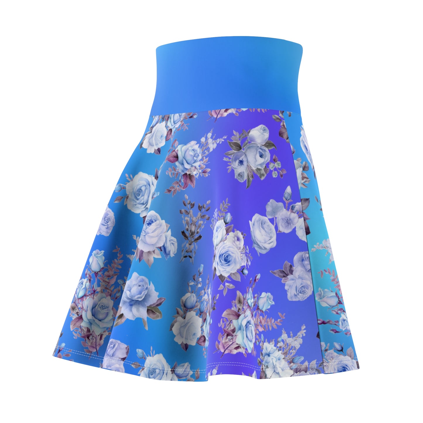 Blue Floral Skater Skirt - Gradient Background - Soft Floral Print - Chic Skater Skirt with Soft Blue Flowers (AOP) - Printspirationz