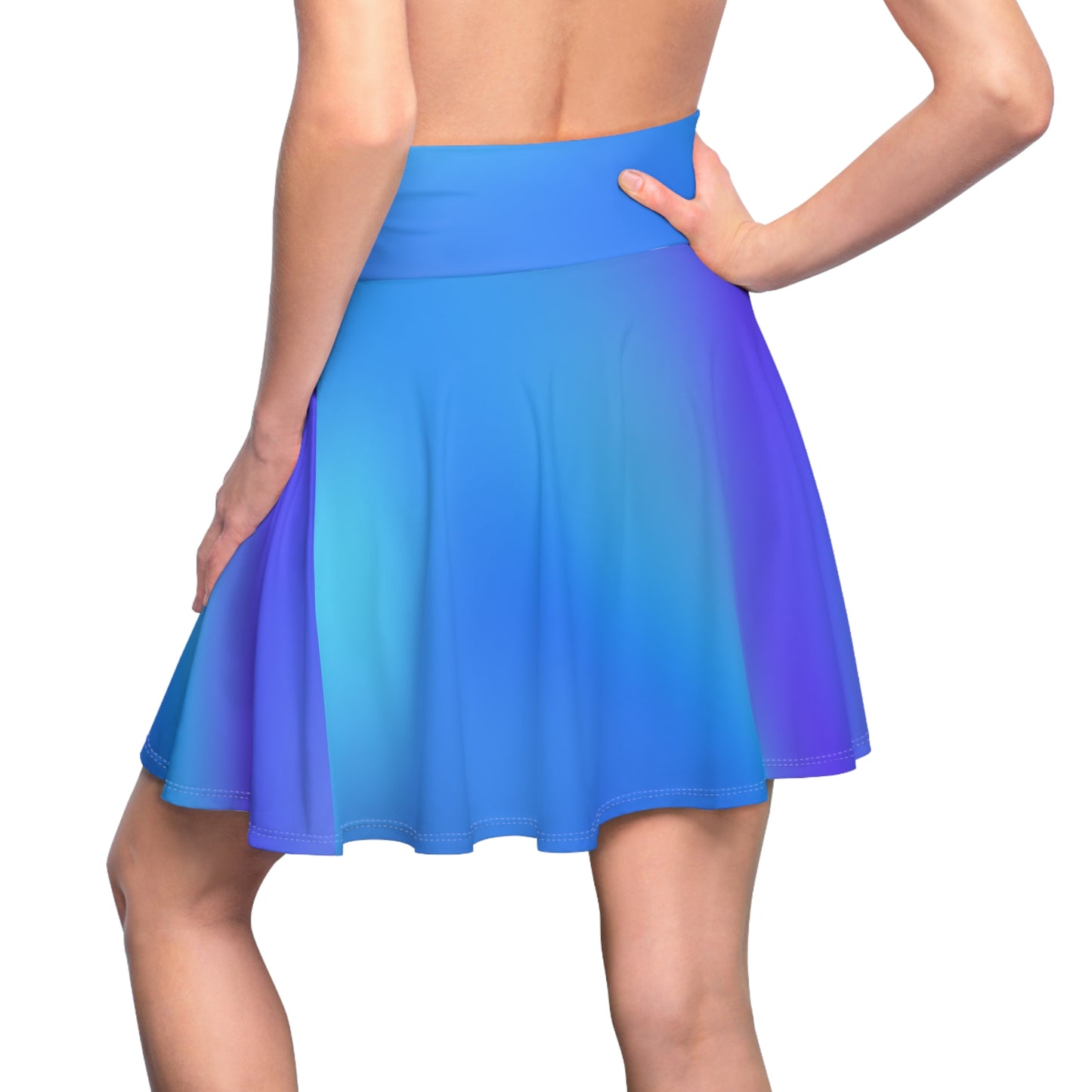 Blue Gradient Colored Skater Skirt - Versatile High Waist Ombre - Perfect for Mixing and Matching Colors (AOP) - Printspirationz