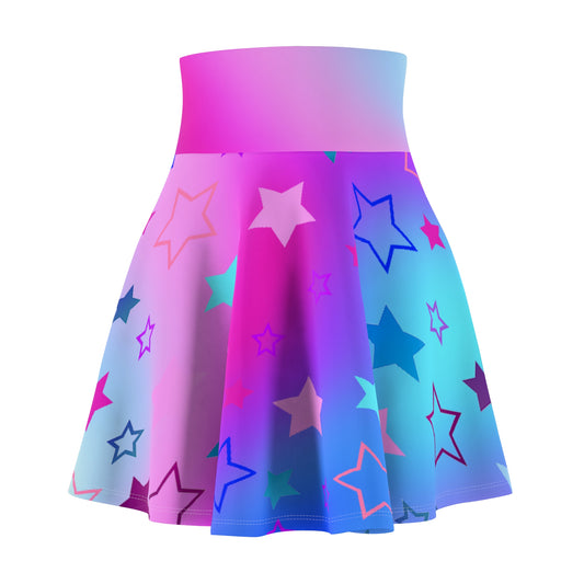 Celestial Star Print Skater Skirt on Cool Blue and purple Gradient Background - Trendy Skater Style (AOP) - Printspirationz