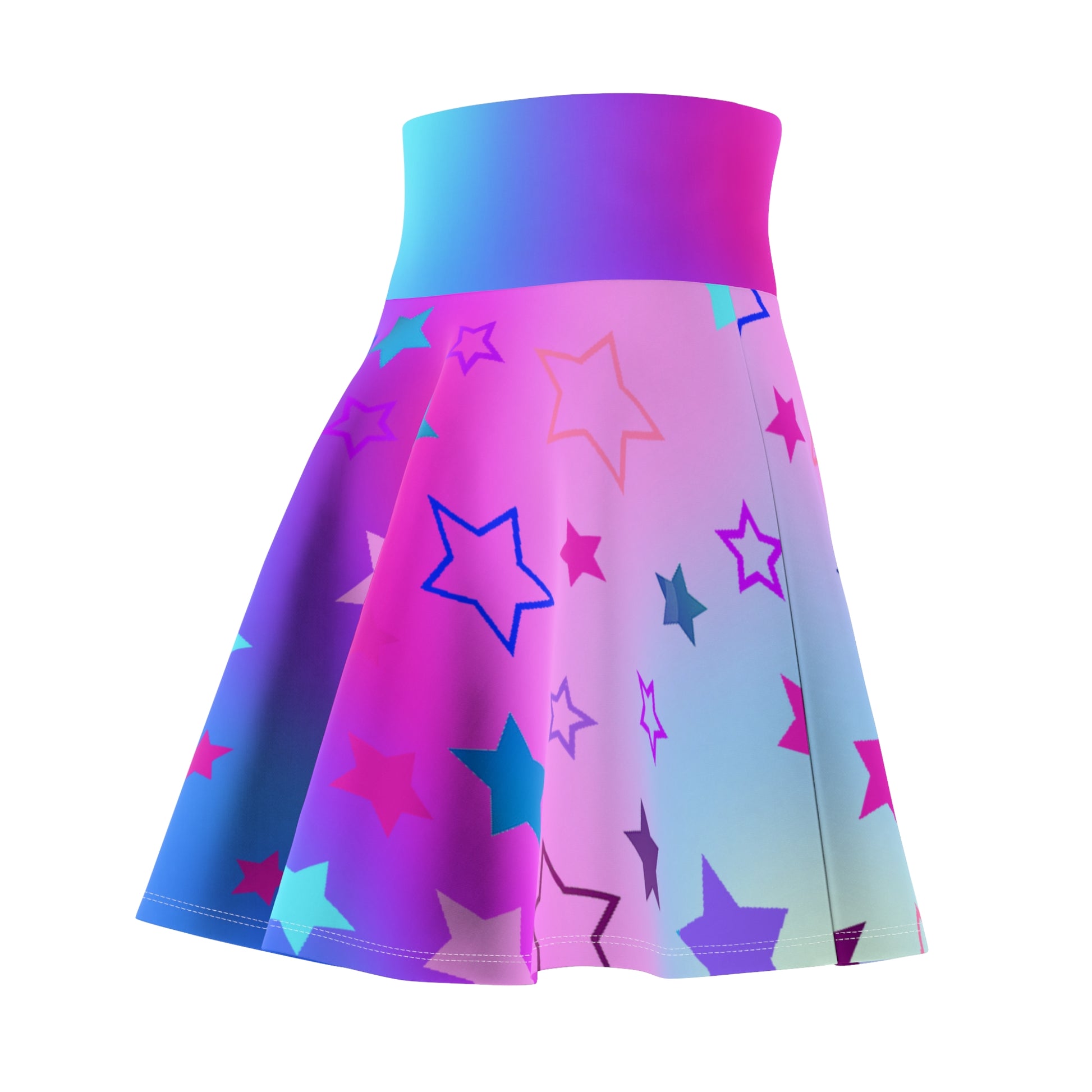 Celestial Star Print Skater Skirt on Cool Blue and purple Gradient Background - Trendy Skater Style (AOP) - Printspirationz