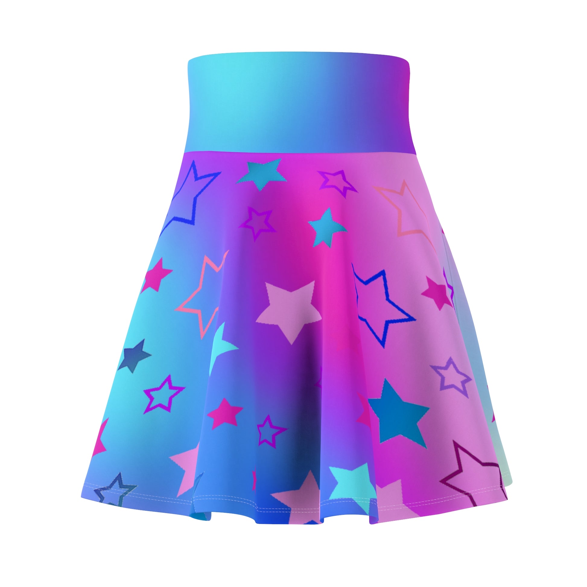 Celestial Star Print Skater Skirt on Cool Blue and purple Gradient Background - Trendy Skater Style (AOP) - Printspirationz