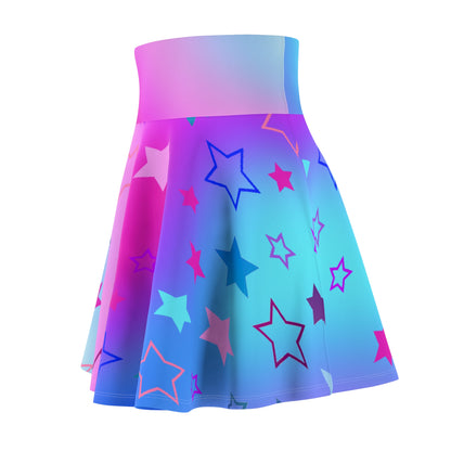 Celestial Star Print Skater Skirt on Cool Blue and purple Gradient Background - Trendy Skater Style (AOP) - Printspirationz