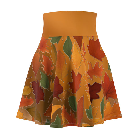 Fall Colored Leaves Skater Skirt - Versatile High Waist Ombre - Perfect for Mixing and Matching Colors (AOP) - Printspirationz