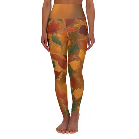 Fall leaves High Waist Yoga Leggings Vibrant Gradient Colored (AOP)