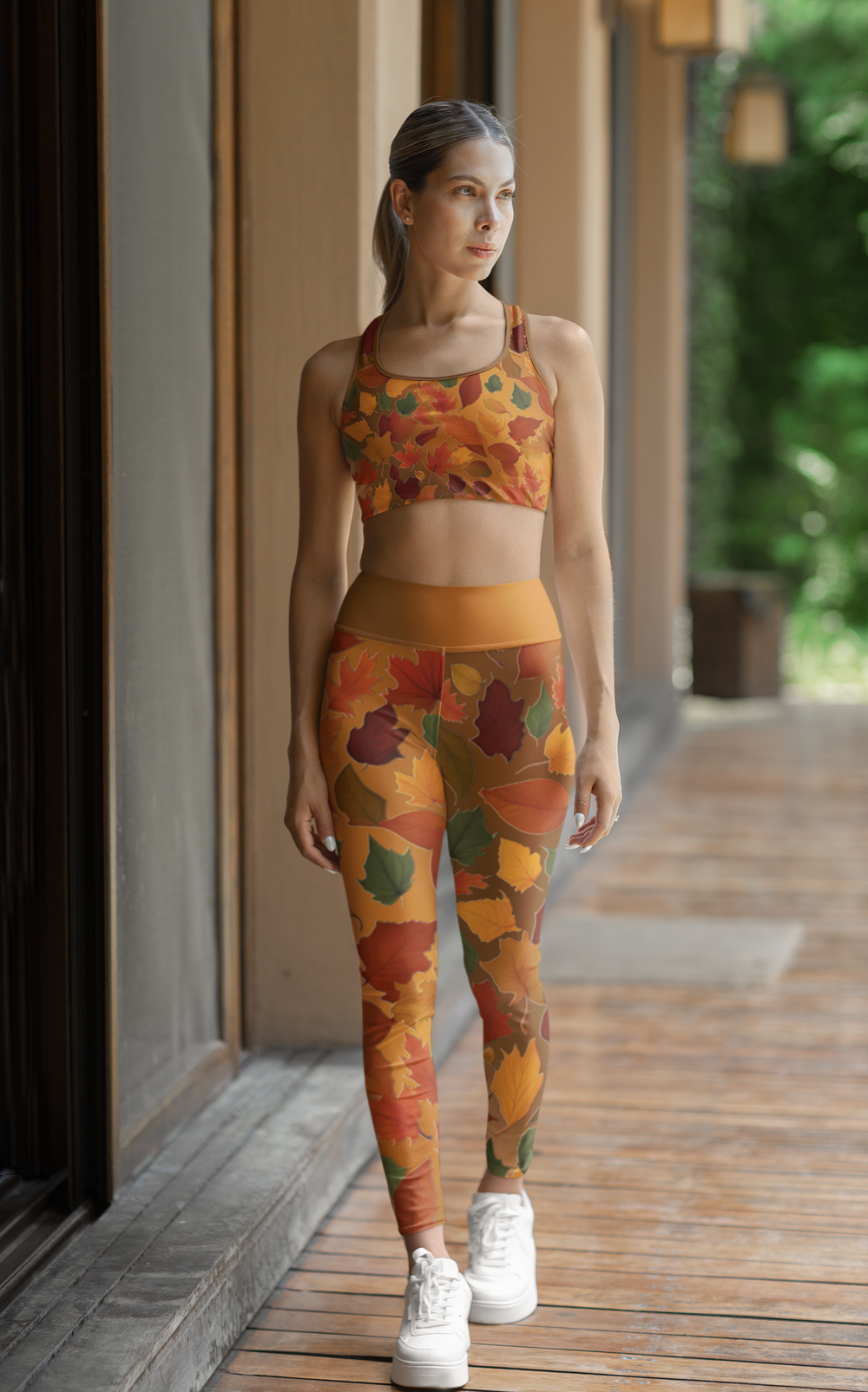 Fall leaves High Waist Yoga Leggings Vibrant Gradient Colored (AOP)