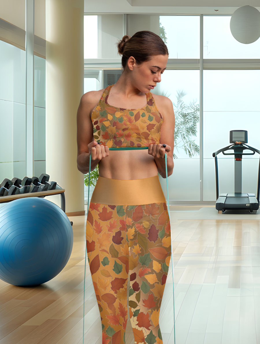 Fall leaves High Waist Yoga Leggings Vibrant Gradient Colored (AOP)
