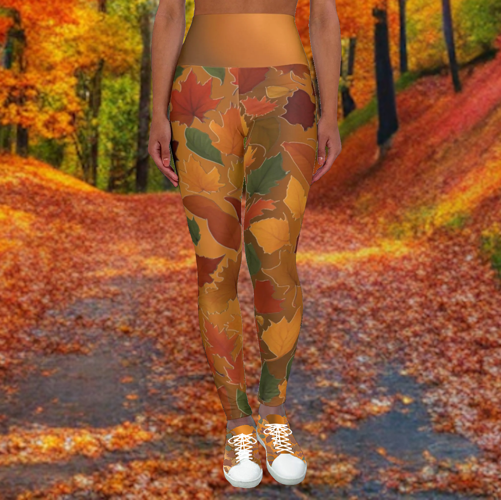 Fall leaves High Waist Yoga Leggings Vibrant Gradient Colored (AOP)