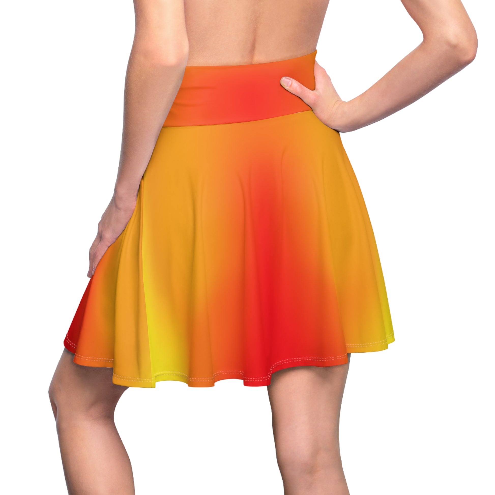 Fire Gradient Colored Skater Skirt - Versatile Warm Hues High Waist Ombre - Perfect for Mixing and Matching Colors (AOP) - Printspirationz