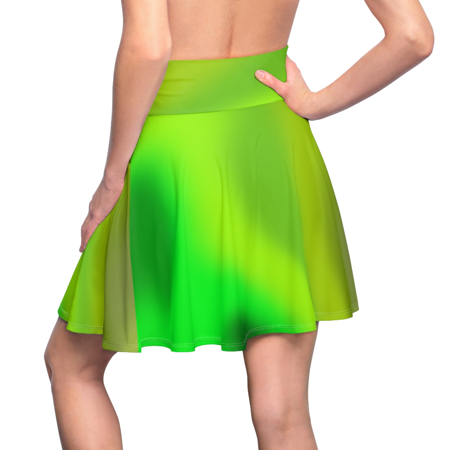 Green Gradient Colored Skater Skirt - Versatile High Waist Ombre - Perfect for Mixing and Matching Colors (AOP) - Printspirationz