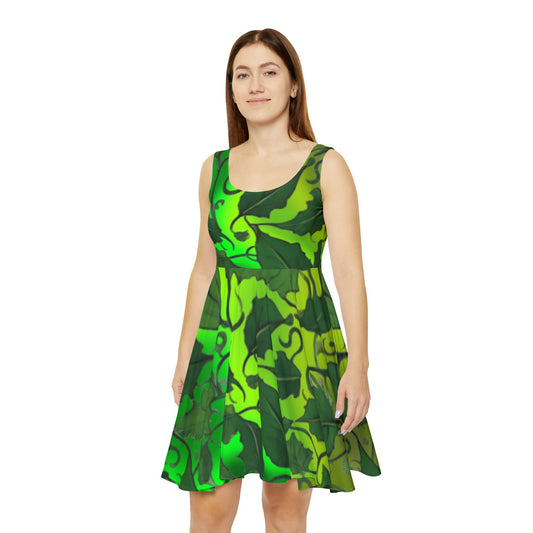 Green Leaves Skater Dress - Women's Summer Fashion - Eco-Friendly Fashion - Printspirationz