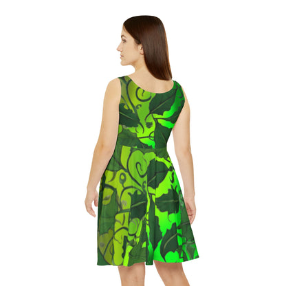 Green Leaves Skater Dress - Women's Summer Fashion - Eco-Friendly Fashion - Printspirationz
