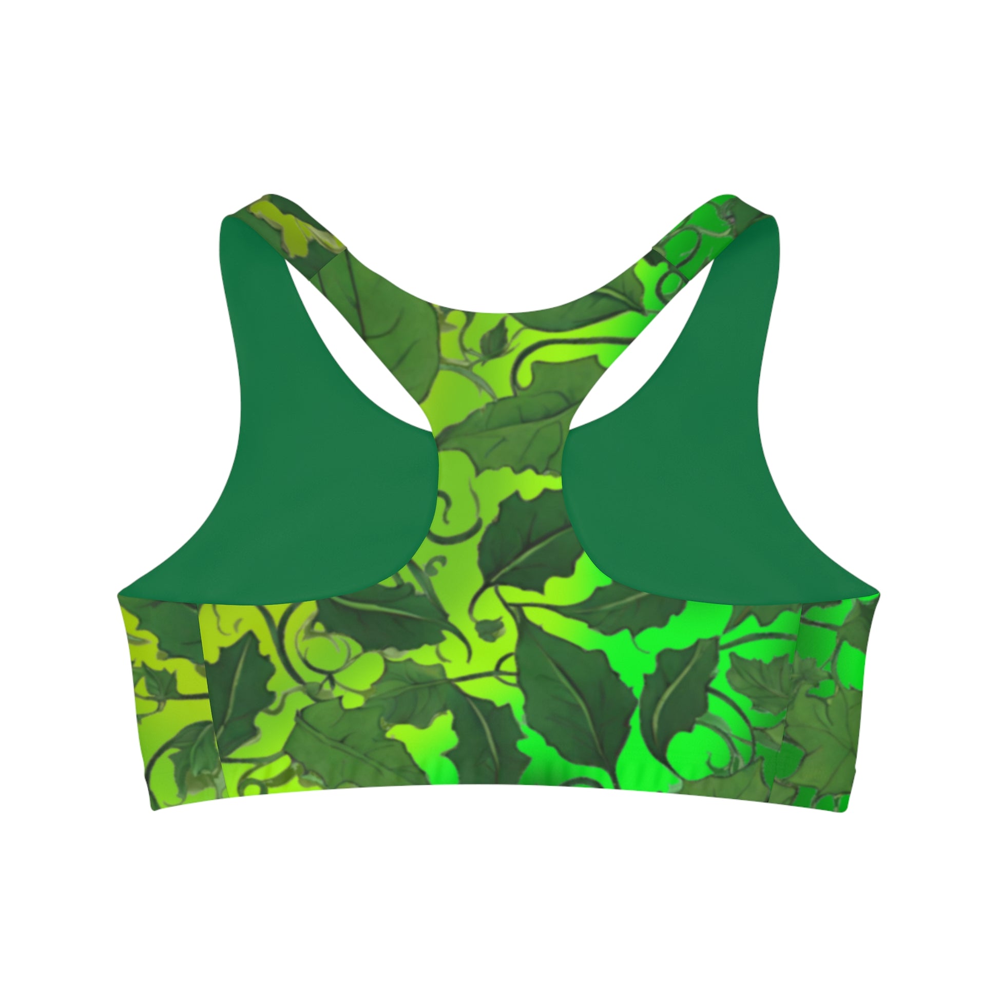 Green Vine Leaves Seamless Sports Bra, Comfortable Workout Bra, Leaf Print Yoga Top, Active Wear, Fitness Clothing - Printspirationz