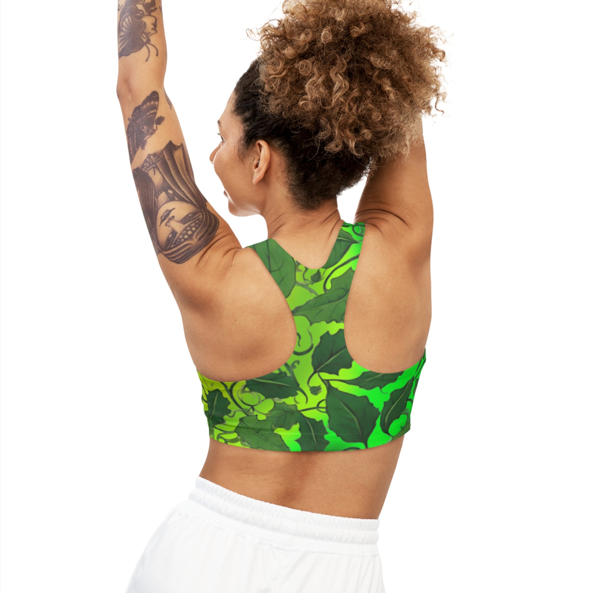 Green Vine Leaves Seamless Sports Bra, Comfortable Workout Bra, Leaf Print Yoga Top, Active Wear, Fitness Clothing - Printspirationz