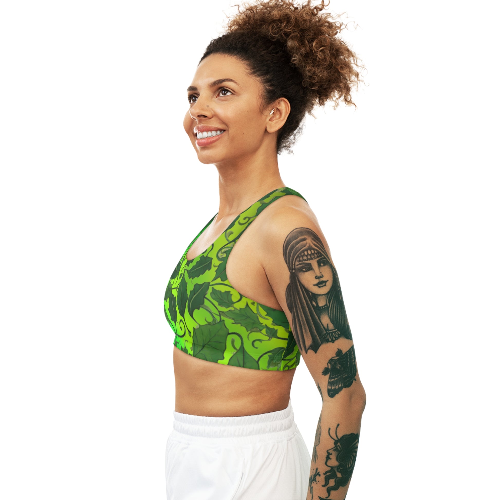 Green Vine Leaves Seamless Sports Bra, Comfortable Workout Bra, Leaf Print Yoga Top, Active Wear, Fitness Clothing - Printspirationz