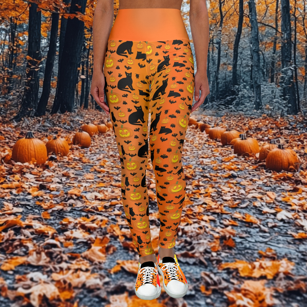 Halloween Yoga Leggings, Pumpkins, Bats, and Black Kitty Cats, Orange Haunted  Workout Pants, Fitness Costume Gym Activewear, Dance Clothes