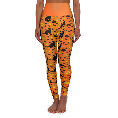 Halloween Yoga Leggings, Pumpkins, Bats, and Black Kitty Cats, Orange Haunted  Workout Pants, Fitness Costume Gym Activewear, Dance Clothes
