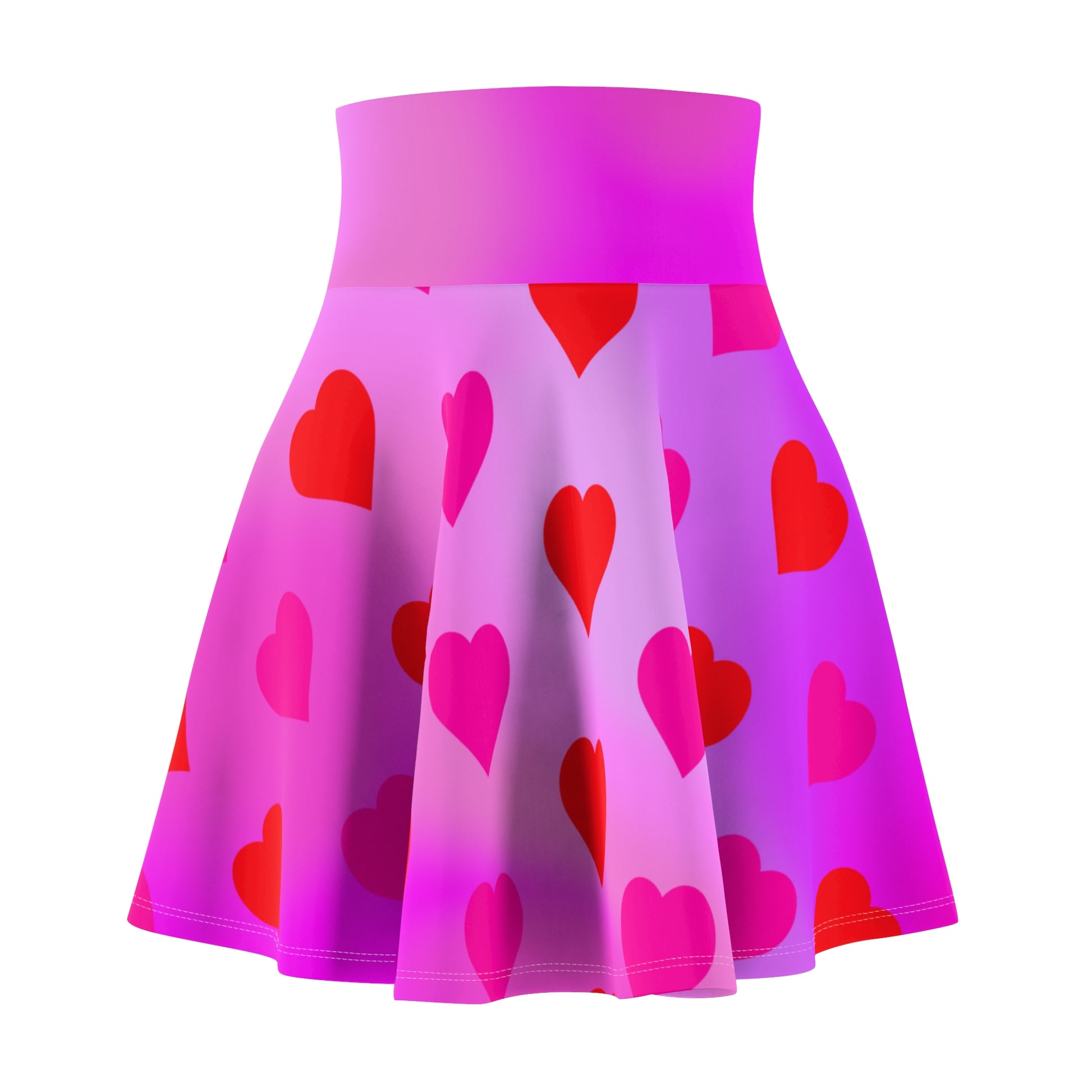Heart Design - Sweetheart Gradient Skater Valentine's Day Heart Design Pink Ombre Gradient Skater Skirt, Skater, Red Hearts Skirt Flared Mini Skirt, Gifts for Wife or Girlfriend - Printspirationz