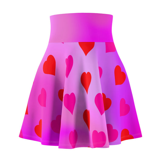 Heart Design - Sweetheart Gradient Skater Valentine's Day Heart Design Pink Ombre Gradient Skater Skirt, Skater, Red Hearts Skirt Flared Mini Skirt, Gifts for Wife or Girlfriend - Printspirationz