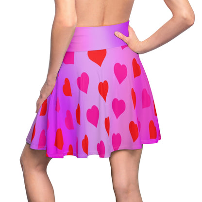 Heart Design - Sweetheart Gradient Skater Valentine's Day Heart Design Pink Ombre Gradient Skater Skirt, Skater, Red Hearts Skirt Flared Mini Skirt, Gifts for Wife or Girlfriend - Printspirationz