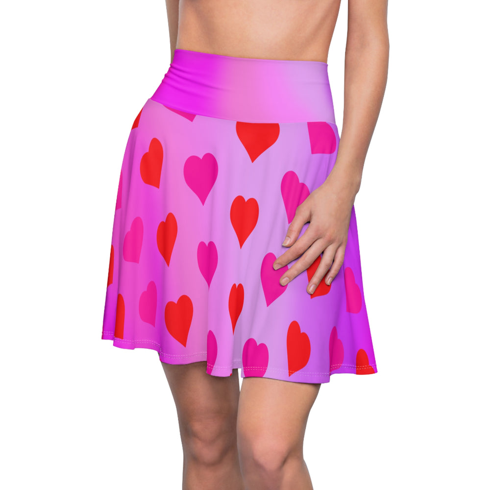 Heart Design - Sweetheart Gradient Skater Valentine's Day Heart Design Pink Ombre Gradient Skater Skirt, Skater, Red Hearts Skirt Flared Mini Skirt, Gifts for Wife or Girlfriend