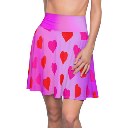 Heart Design - Sweetheart Gradient Skater Valentine's Day Heart Design Pink Ombre Gradient Skater Skirt, Skater, Red Hearts Skirt Flared Mini Skirt, Gifts for Wife or Girlfriend - Printspirationz