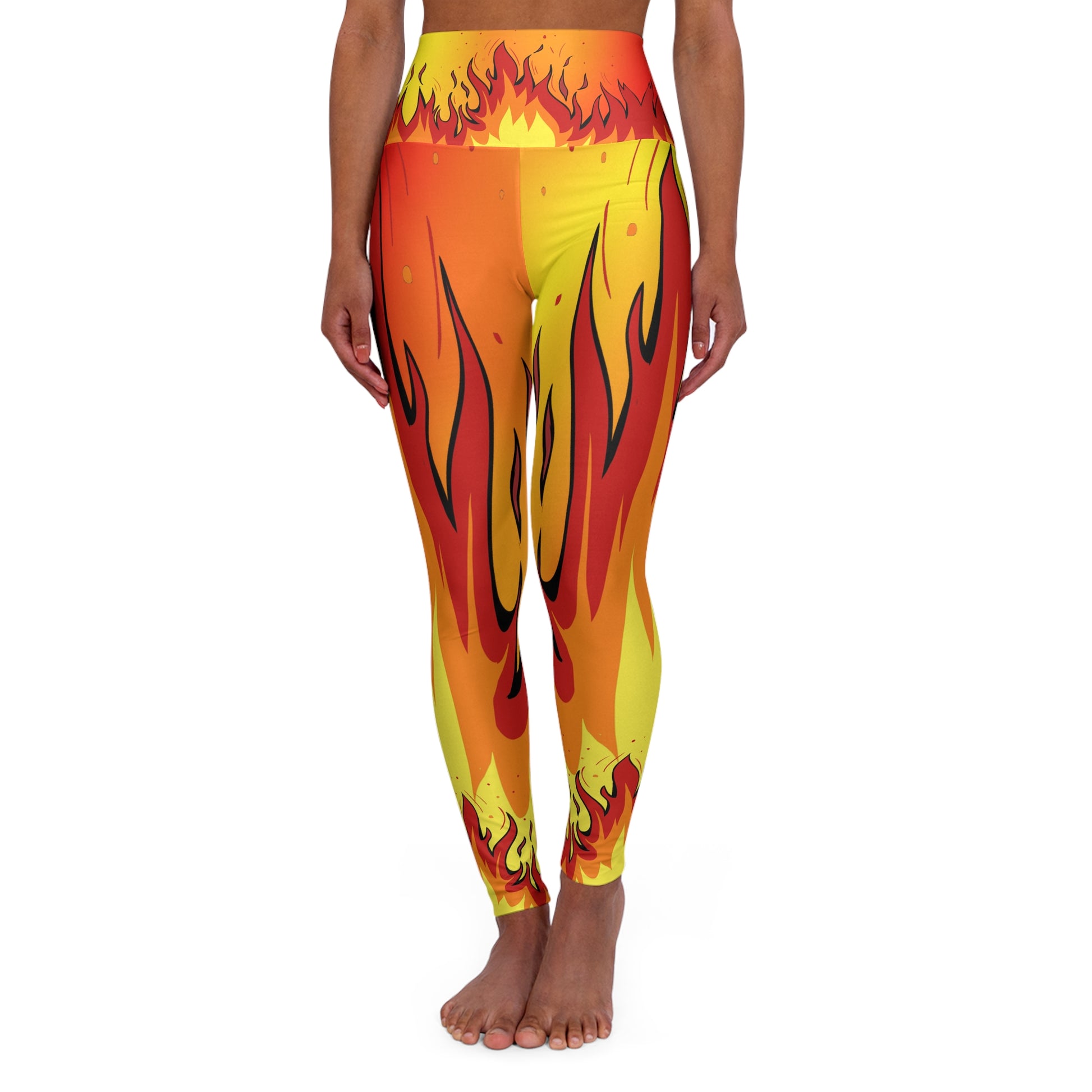 High Waist Leggings - Skinny Fit Yoga Pants - Fire Print - Printspirationz