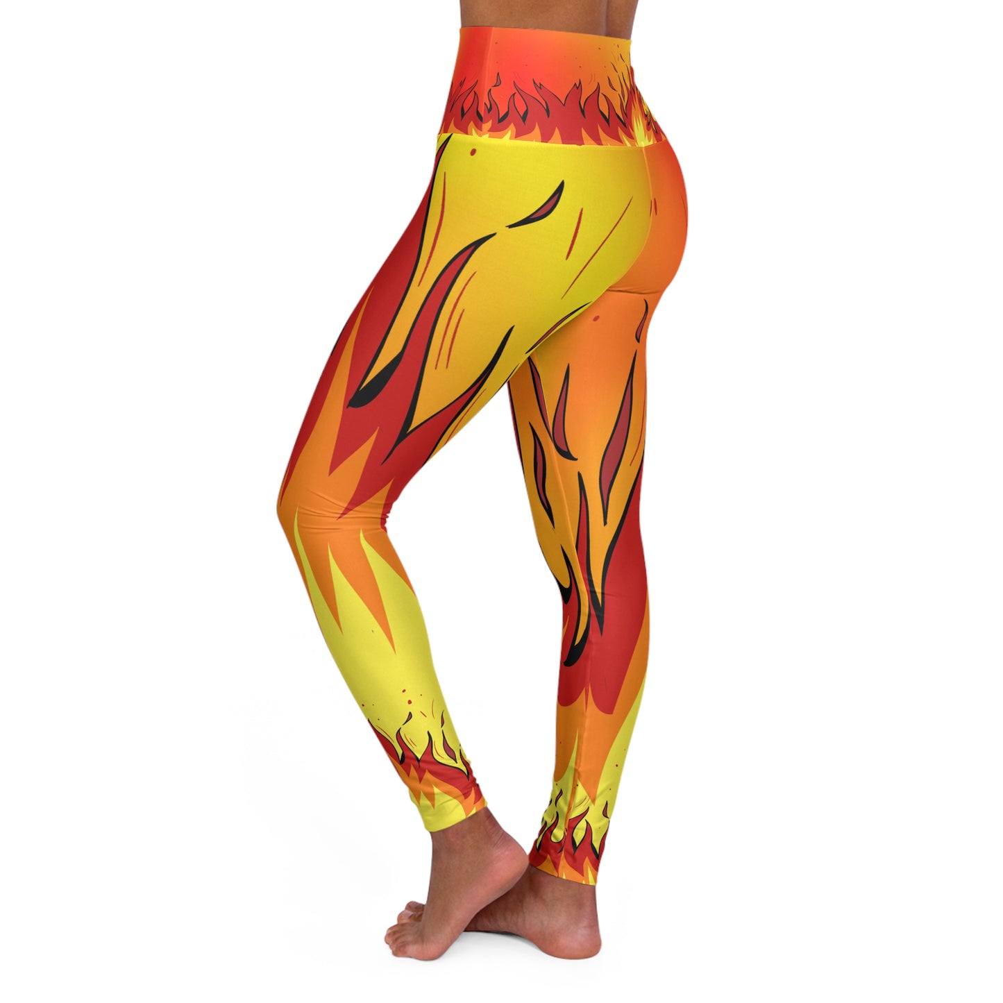 High Waist Leggings - Skinny Fit Yoga Pants - Fire Print - Printspirationz