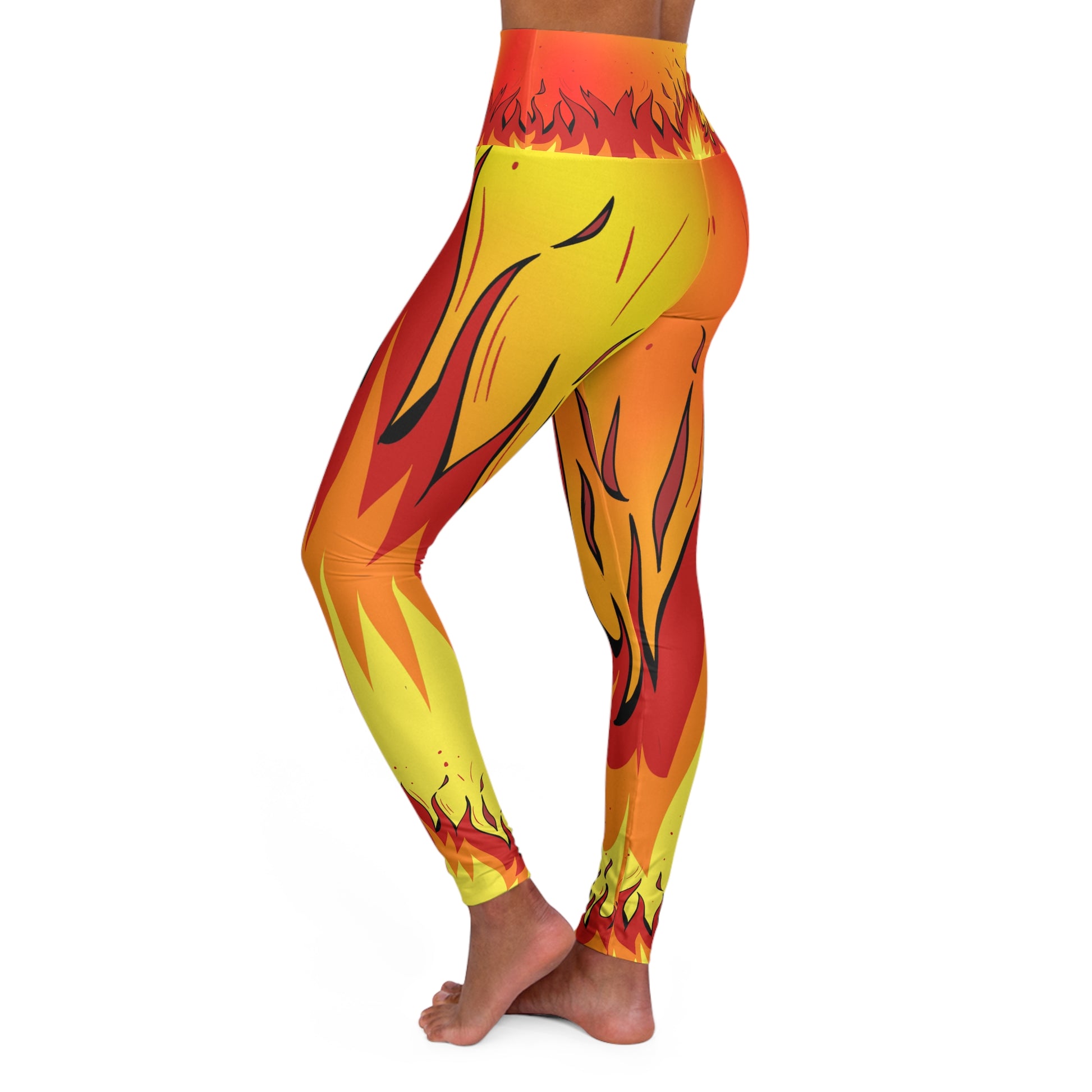 High Waist Leggings - Skinny Fit Yoga Pants - Fire Print - Printspirationz