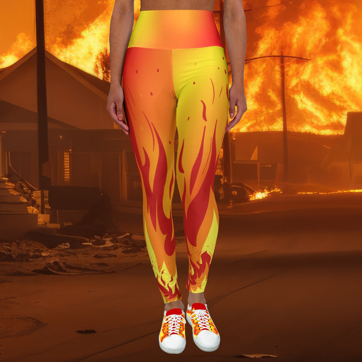 High Waist Leggings - Skinny Fit Yoga Pants - Fire Print - Printspirationz