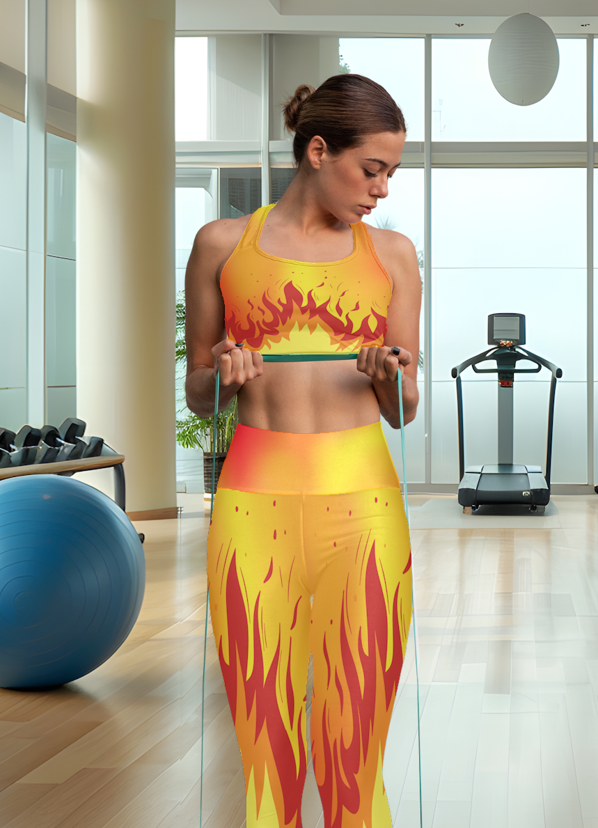 High Waist Leggings - Skinny Fit Yoga Pants - Fire Print - Printspirationz