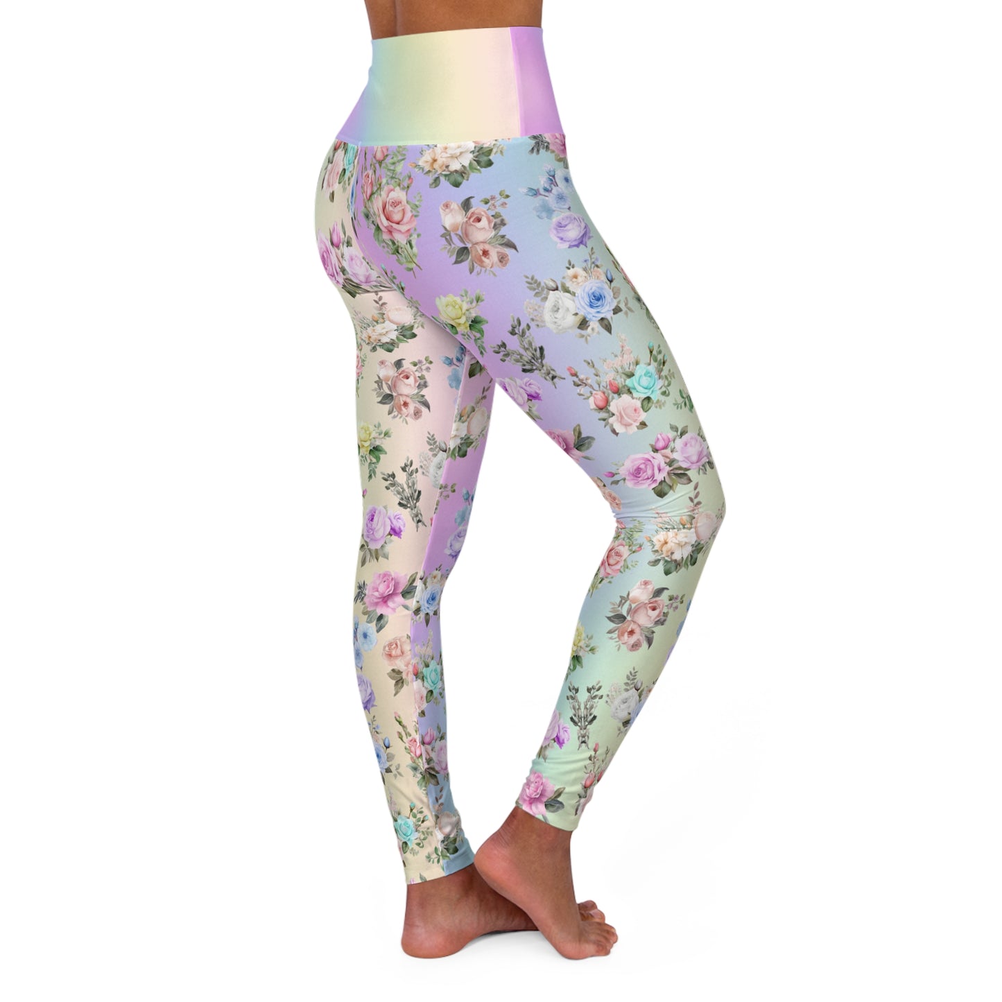High Waist Leggings - Skinny Fit Yoga Pants - Floral Print - Printspirationz