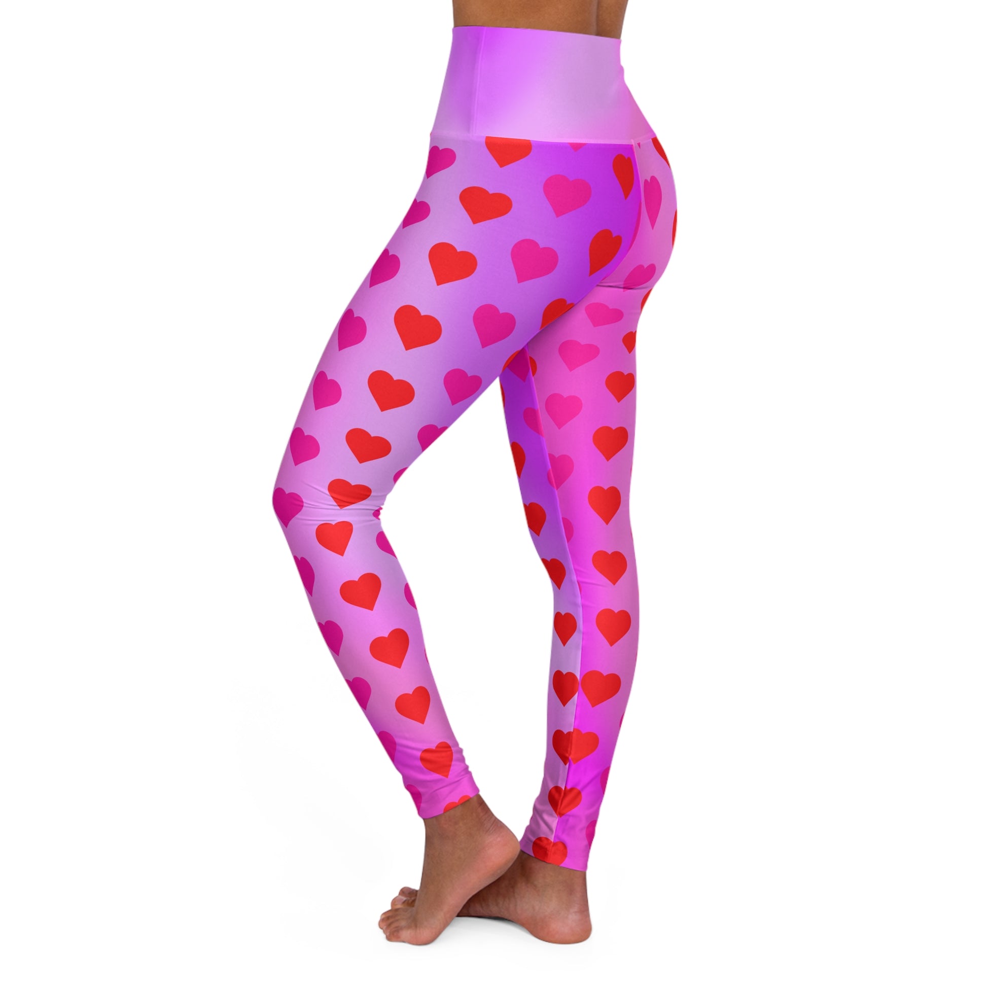 High Waist Leggings - Skinny Fit Yoga Pants - Heart Print - Printspirationz
